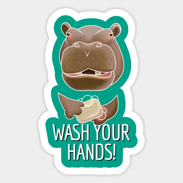 Hippo says Wash Your Hands! Sticker by goldengallery